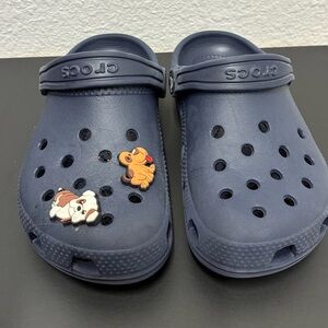 CROCS Navy Clogs with Dog Charms kids 13C